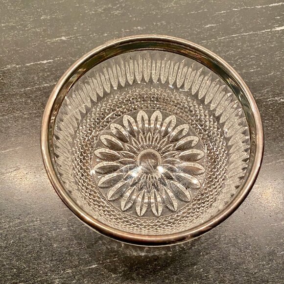 Vintage Cut Glass Bowl Sterling Silver Plated Rim c1920 FB England Rogers - Picture 7 of 7